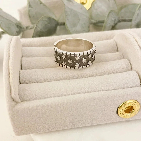 925 Sterling Silver Star Ring Starry Night Ring Minimalist Ring Band - Picture 6 of 9